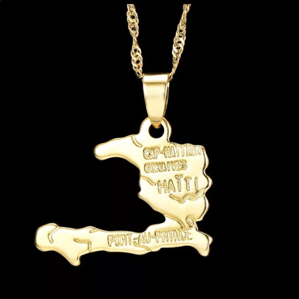 COPY - Haitian map 18k real gold plated pendant n…